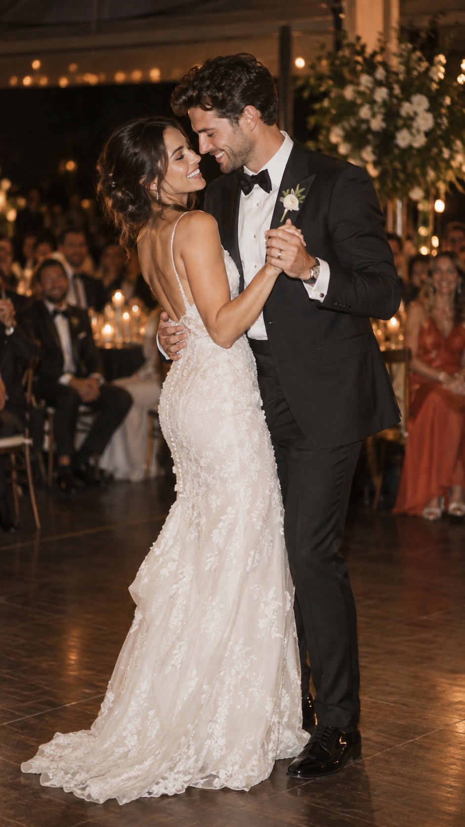 Newly married couple dancing at their wedding reception